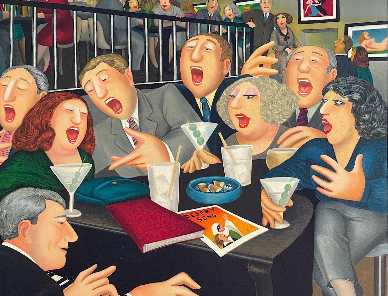 BIG OLIVES, LITTLE OLIVES Lithographie Klavier-Bar-Cocktails, Singen, britisches Humor – Print von Beryl Cook