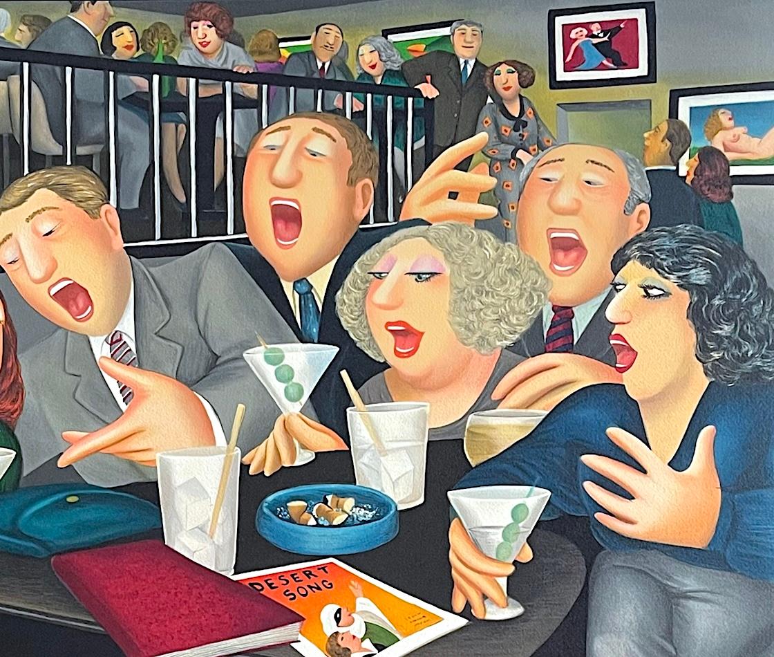 BIG OLIVES, LITTLE OLIVES Litografía Piano Bar Cócteles, Canto, Humor Británico - Portrait Print Negro de Beryl Cook