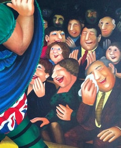 PANTO DAME Lithograph, Woman Dancing, Red Boots, Union Jack, British Humor