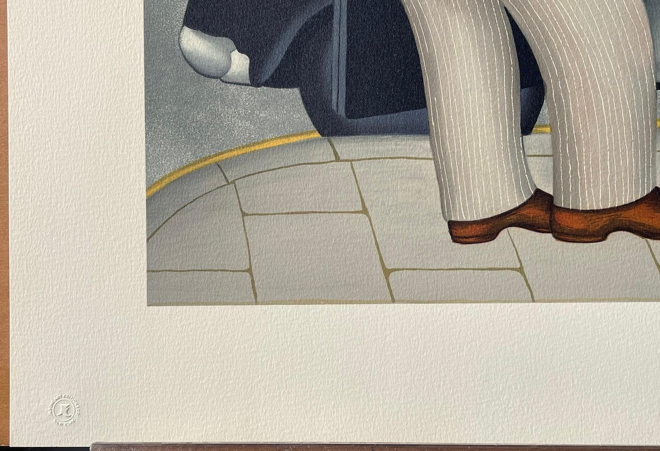 TAXI Litografia disegnata a mano, signora in rosso, taxi nero di Londra, umorismo britannico in vendita 2