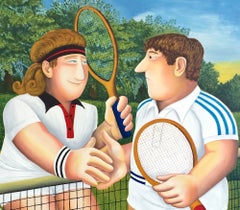 TENNIS Litografia disegnata a mano, Rivalità tennistiche, Borg vs. Connor, umorismo britannico