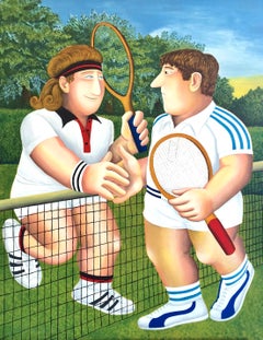 TENNIS Litografia disegnata a mano, Rivalità tennistiche, Borg vs. Connor, umorismo britannico