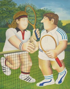 Tennis, litografia contemporanea di Beryl Cook