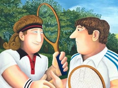 TENNIS Signed Lithograph, Tennis Match Borg vs. Connors Rivalry, British Humor