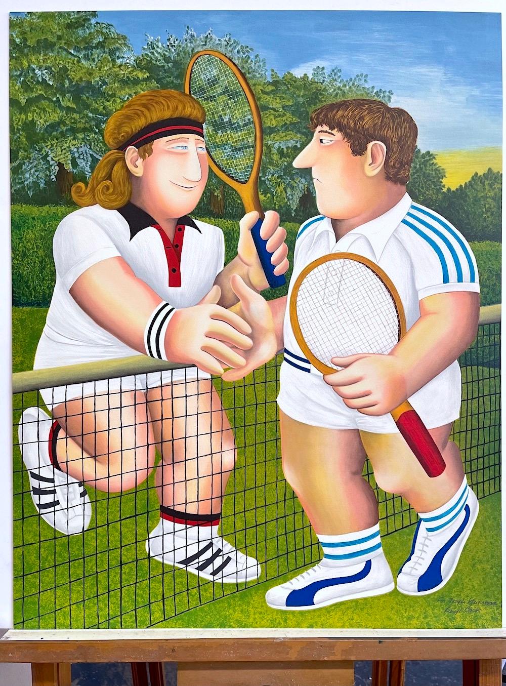 TENNIS Signed Lithograph, Tennis Match Borg vs. Connors Rivalry, British Humor For Sale 3