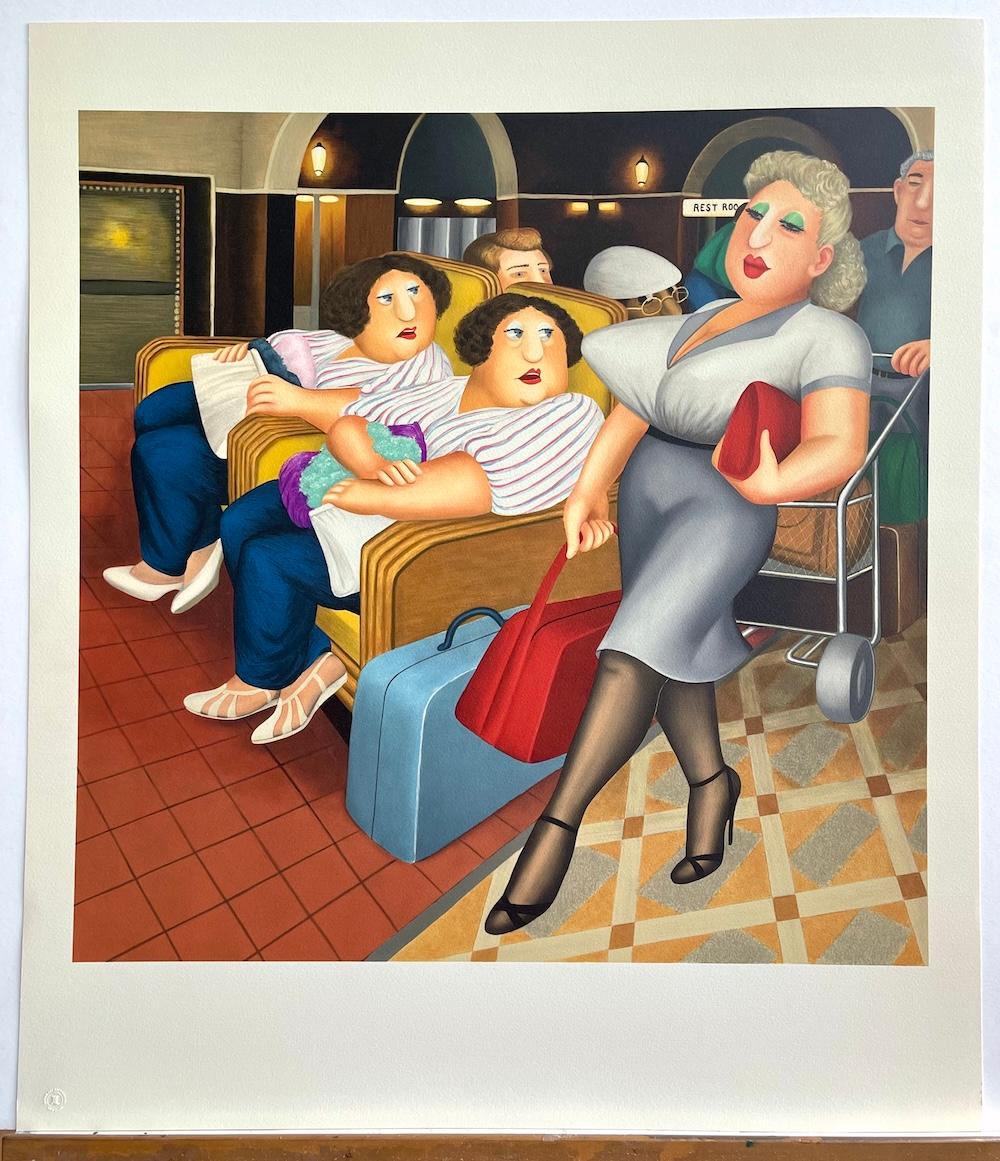 TWINS Color Lithograph, Passengers Waiting, Double Entendre, British Humor For Sale 2