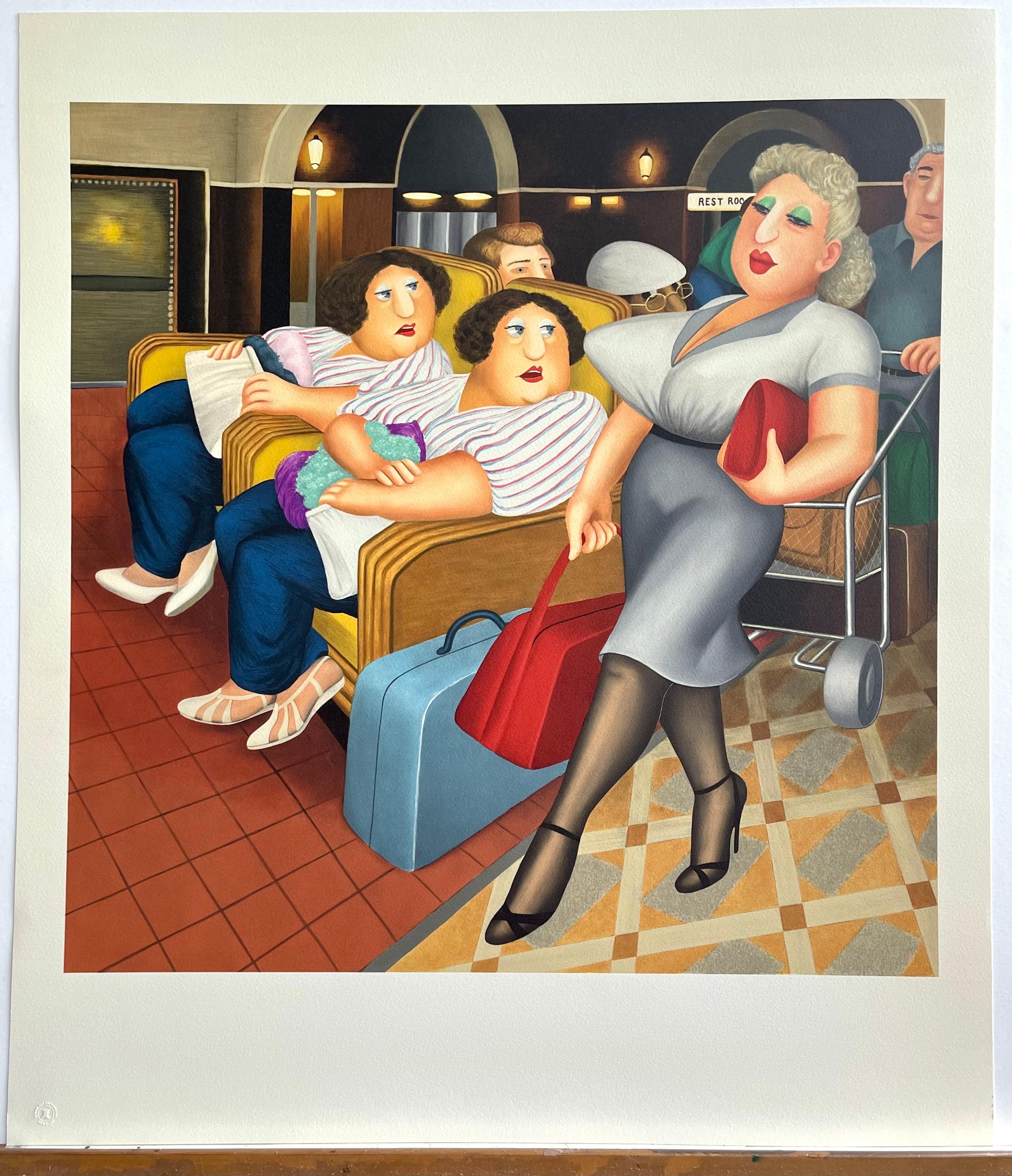 TWINS Color Lithograph, Passengers Waiting, Double Entendre, British Humor For Sale 2