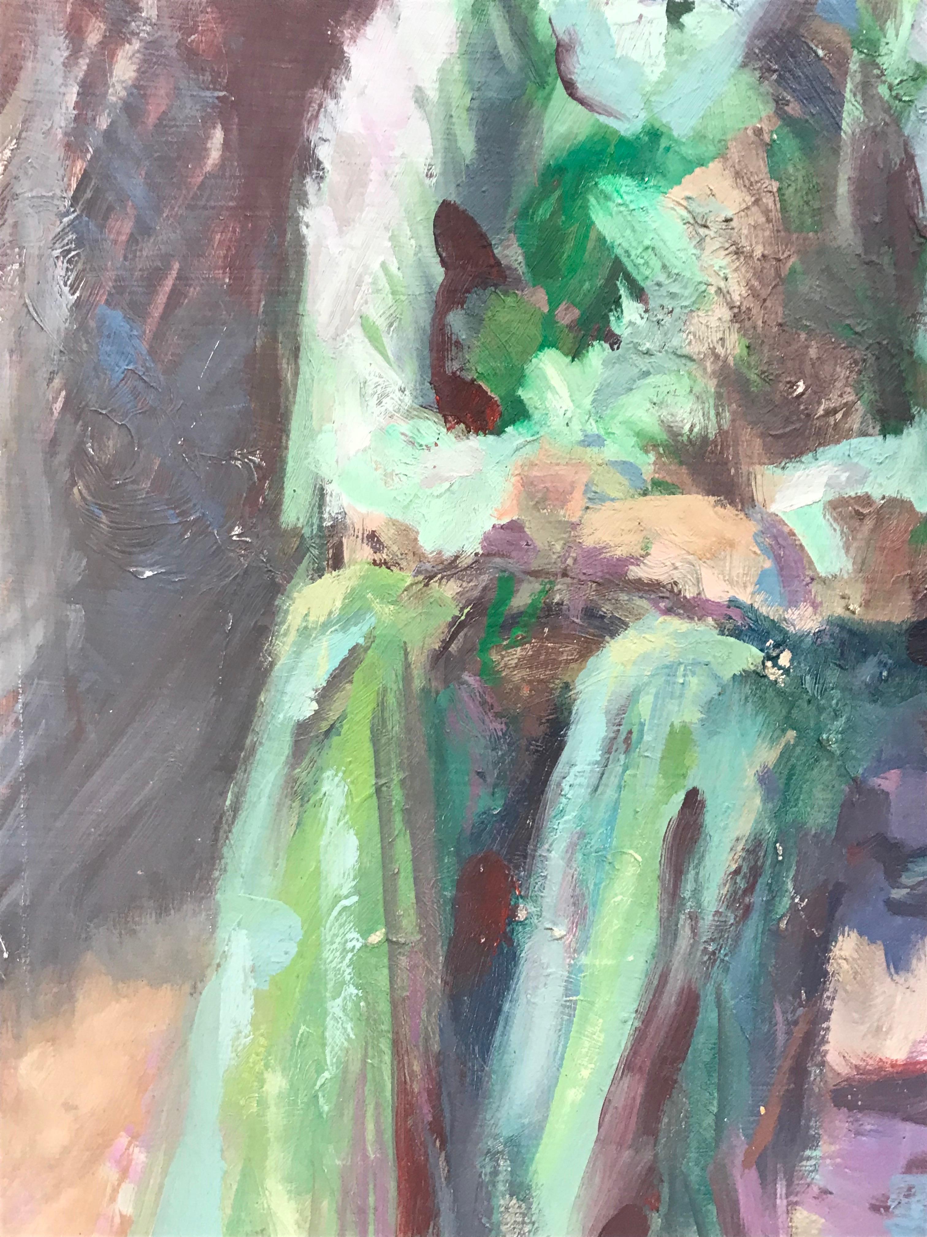 1960's Pintura al Óleo Impresionista Original Británica Figura Sobre Silla en Verde en venta 1