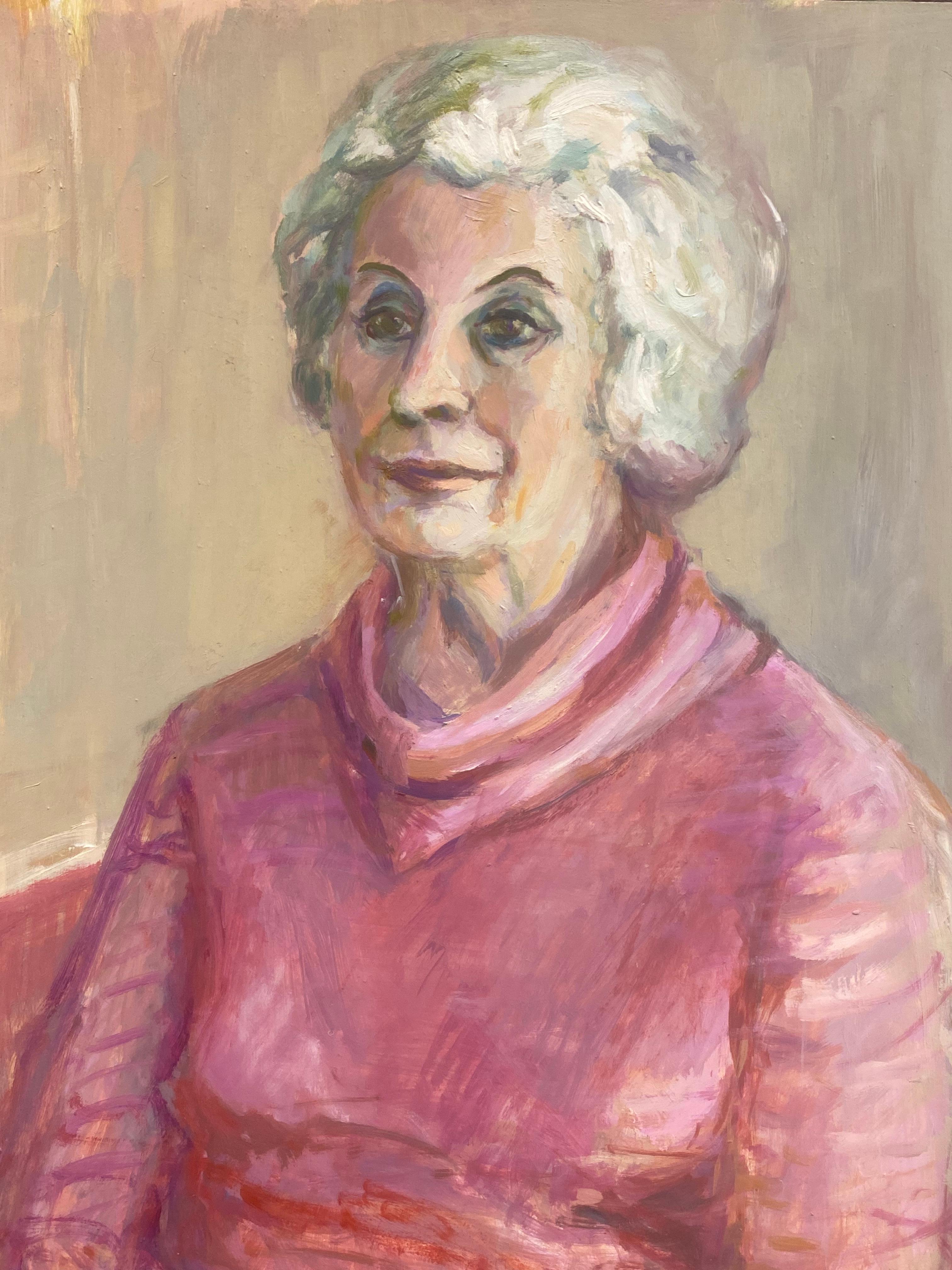 Beryl Darton Portrait Painting -  1960's British Original Oil Painting - Portrait Of A Lady In Pink