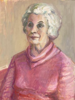  1960's British Original Oil Painting - Portrait Of A Lady In Pink