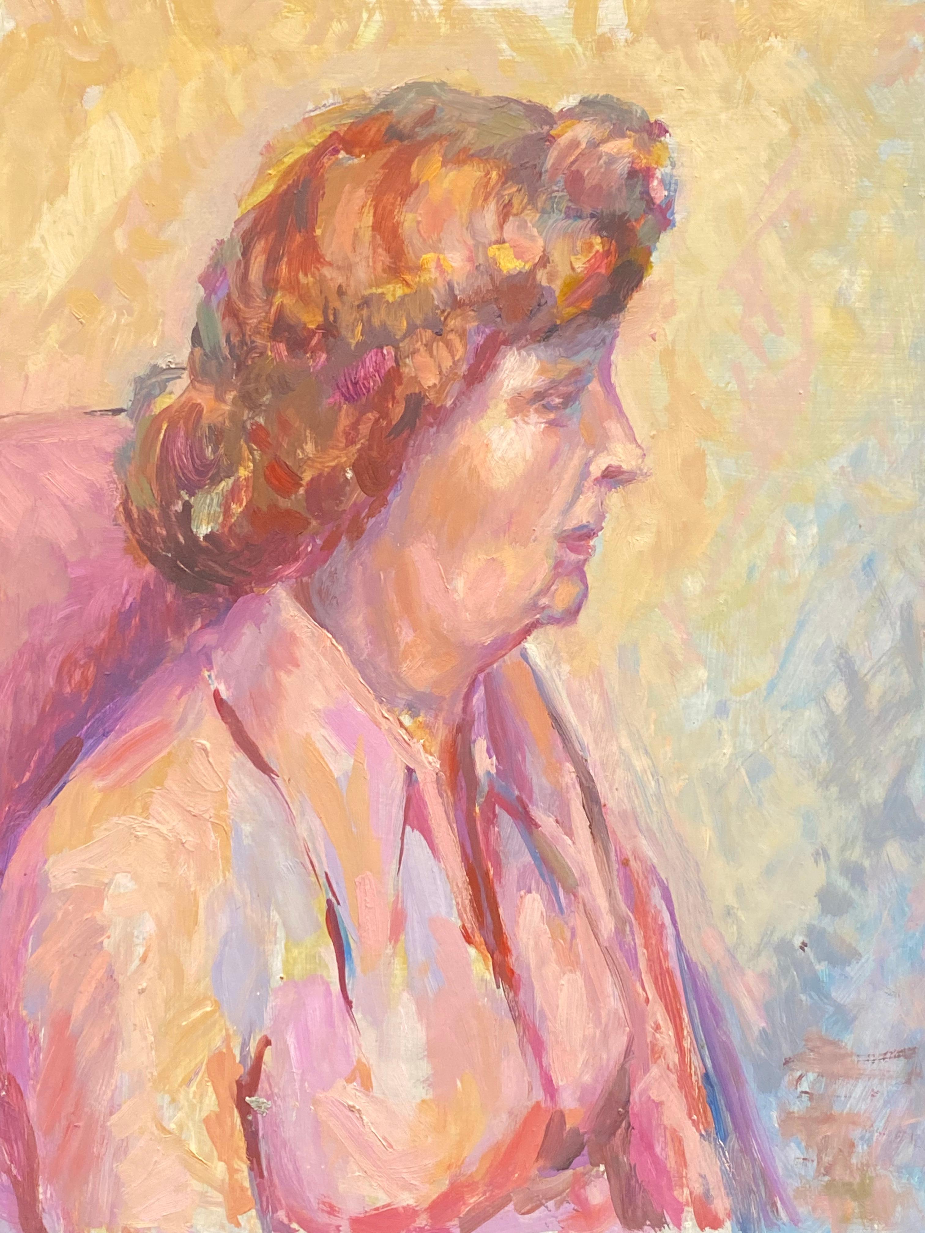  1960's British Original Oil Painting - Side Portrait Of A Woman