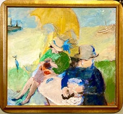 Retro Fauvist Oil Painting French Beach Scene, Shore, Beryl Goss Post Impressionist