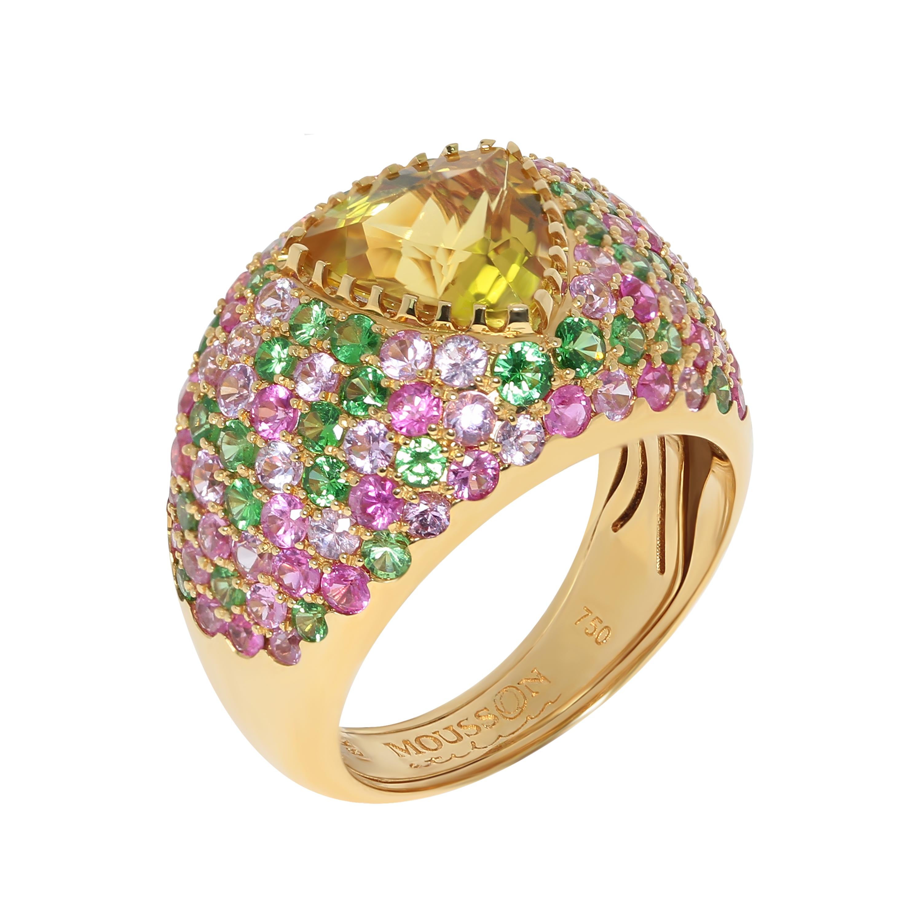Contemporary Beryl Pink Sapphires Tsavorites Yellow 18 Karat Gold Riviera Suite