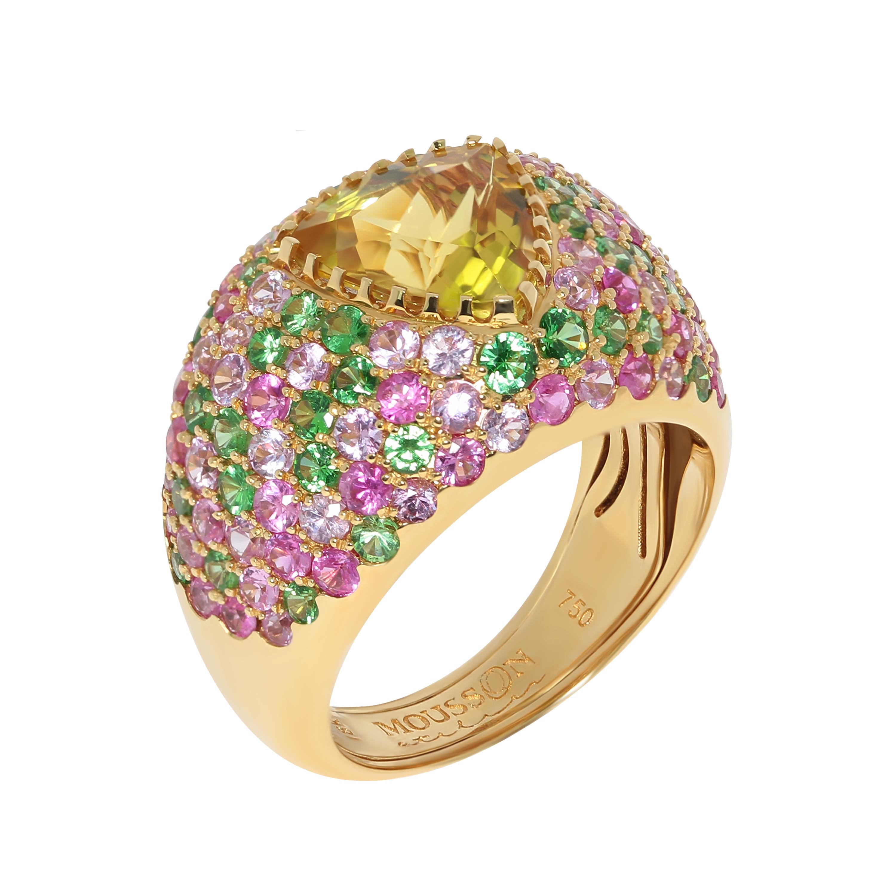 Contemporary Beryl Pink Sapphires Tsavorites Yellow 18 Karat Gold Riviera Suite For Sale