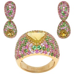 Beryl Pink Sapphires Tsavorites Yellow 18 Karat Gold Riviera Suite