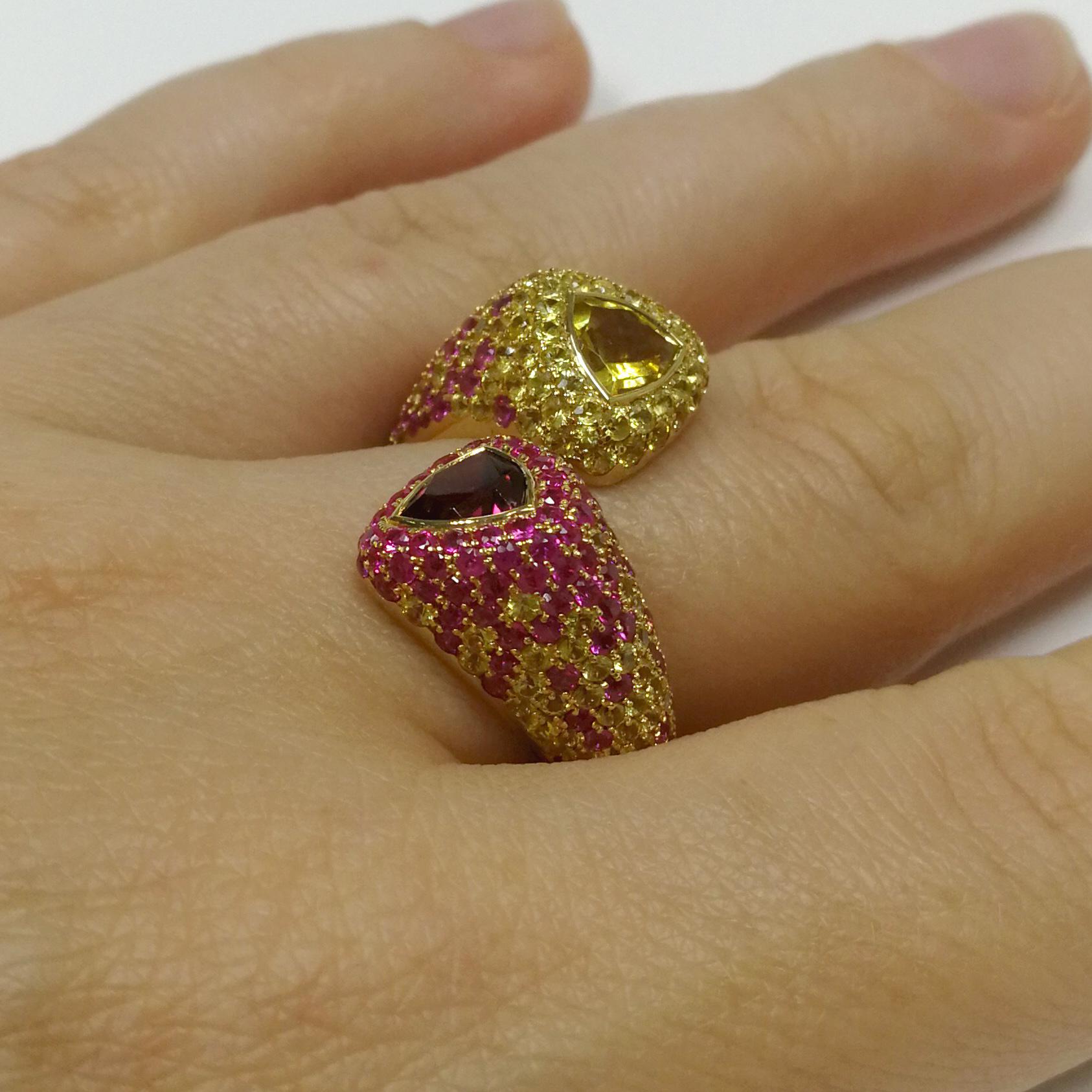 Anillo Riviera Berilo Turmalina Rosa Amarillo Zafiros Rosas Oro 18 Kilates 4