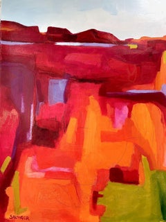 Red Canyon, Original Signed Colorful Fauvism Landscape Oil on Paper