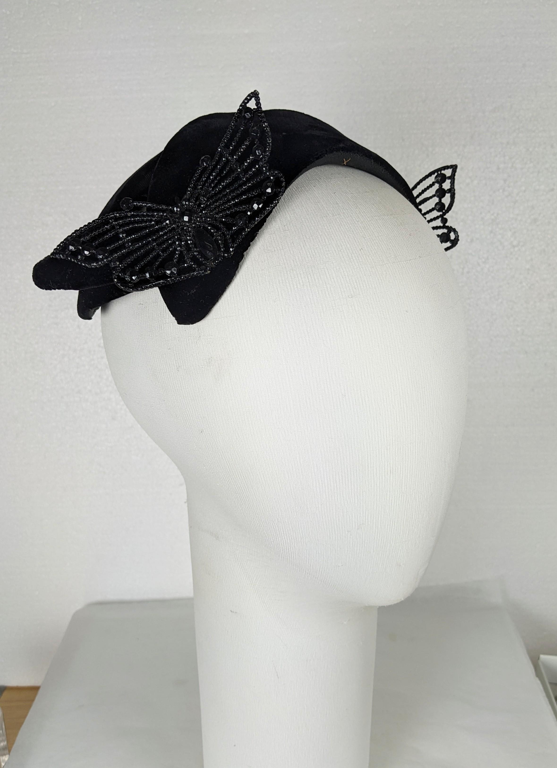 Women's Bes Ben Velvet Mask Hat with Cut Steel Butterflies For Sale
