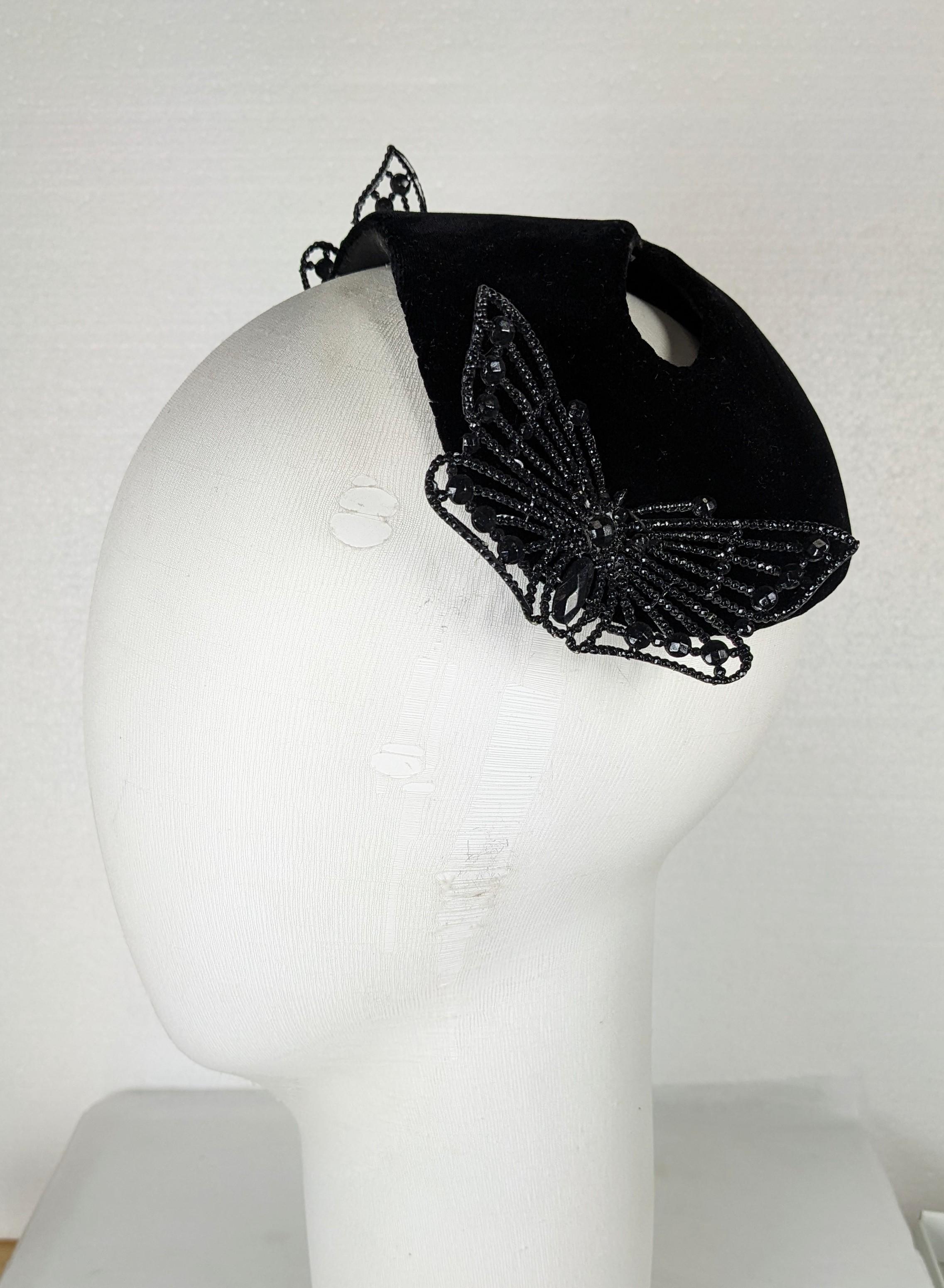 Bes Ben Velvet Mask Hat with Cut Steel Butterflies For Sale 1