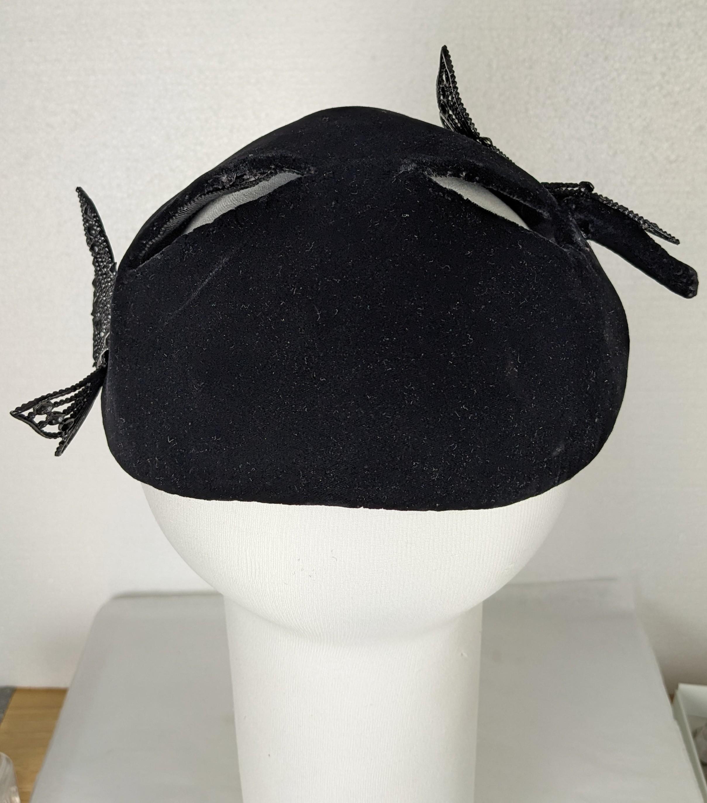 Bes Ben Velvet Mask Hat with Cut Steel Butterflies For Sale 2