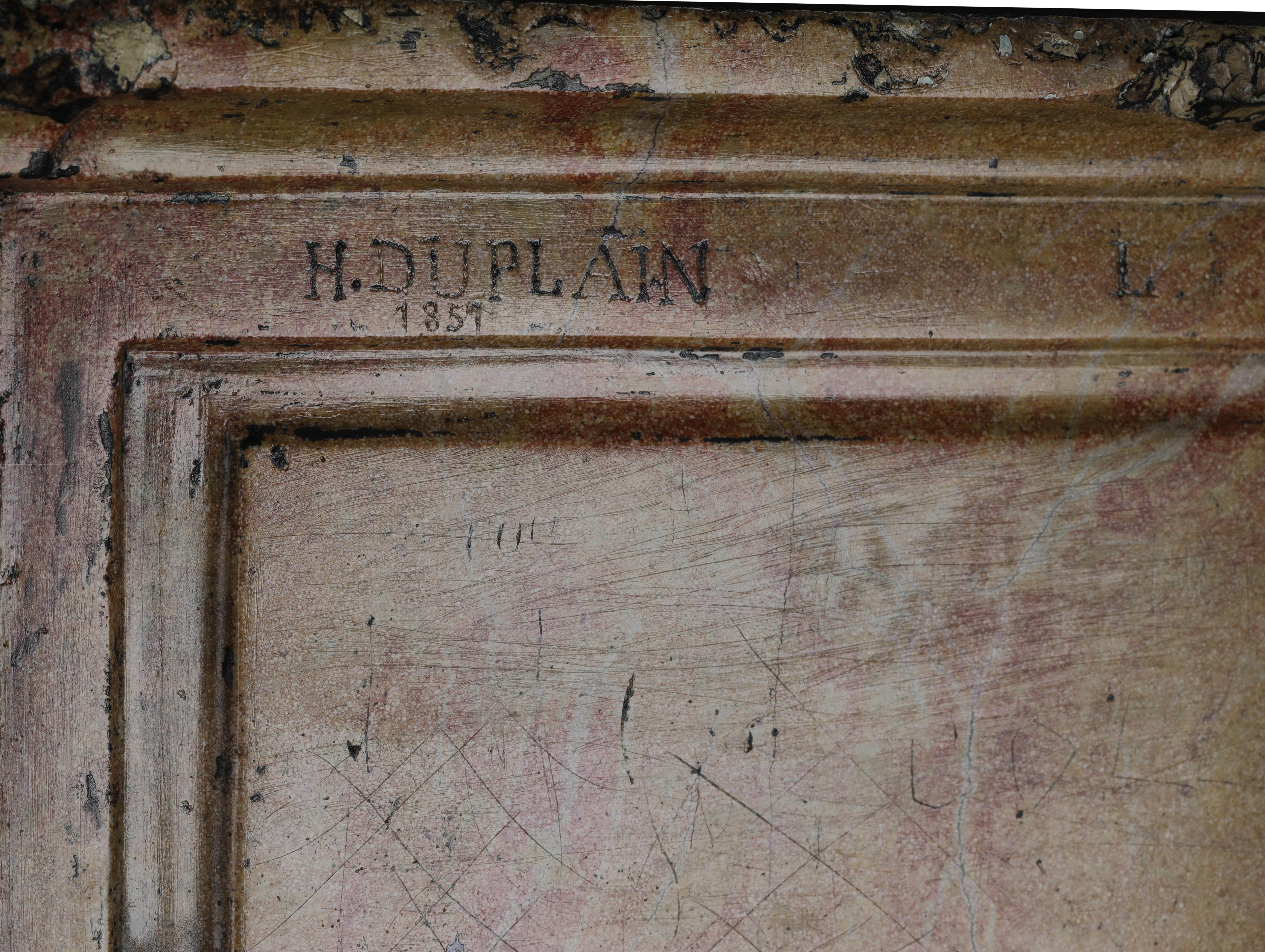 Repisa de chimenea Besancenot Vino Beaune Segundo Imperio Firmado H. Duplain 1857 Tallado a mano en venta