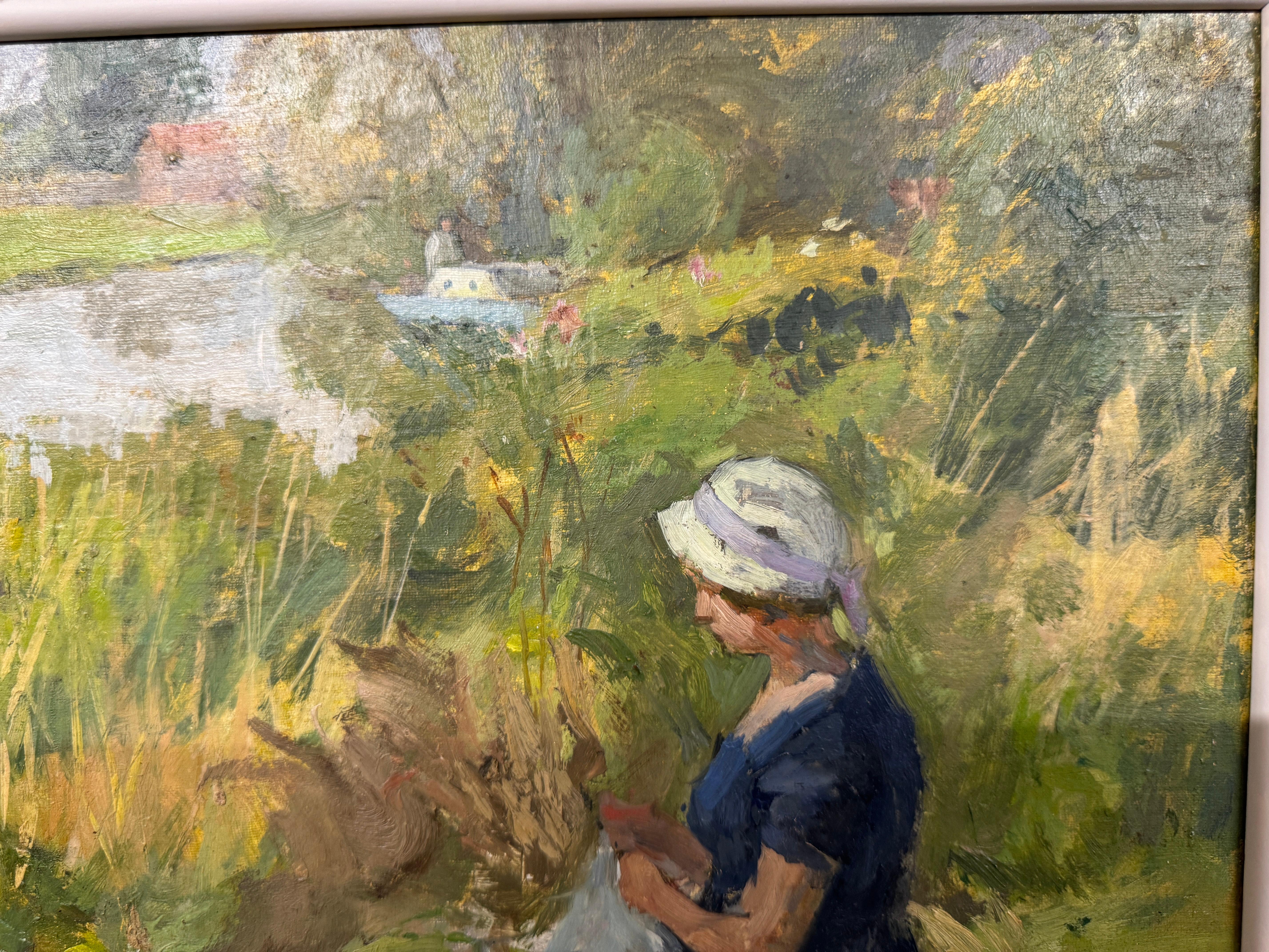 Hand-Painted 'Beside the River' by Margaret Green (1925 - 2003) For Sale