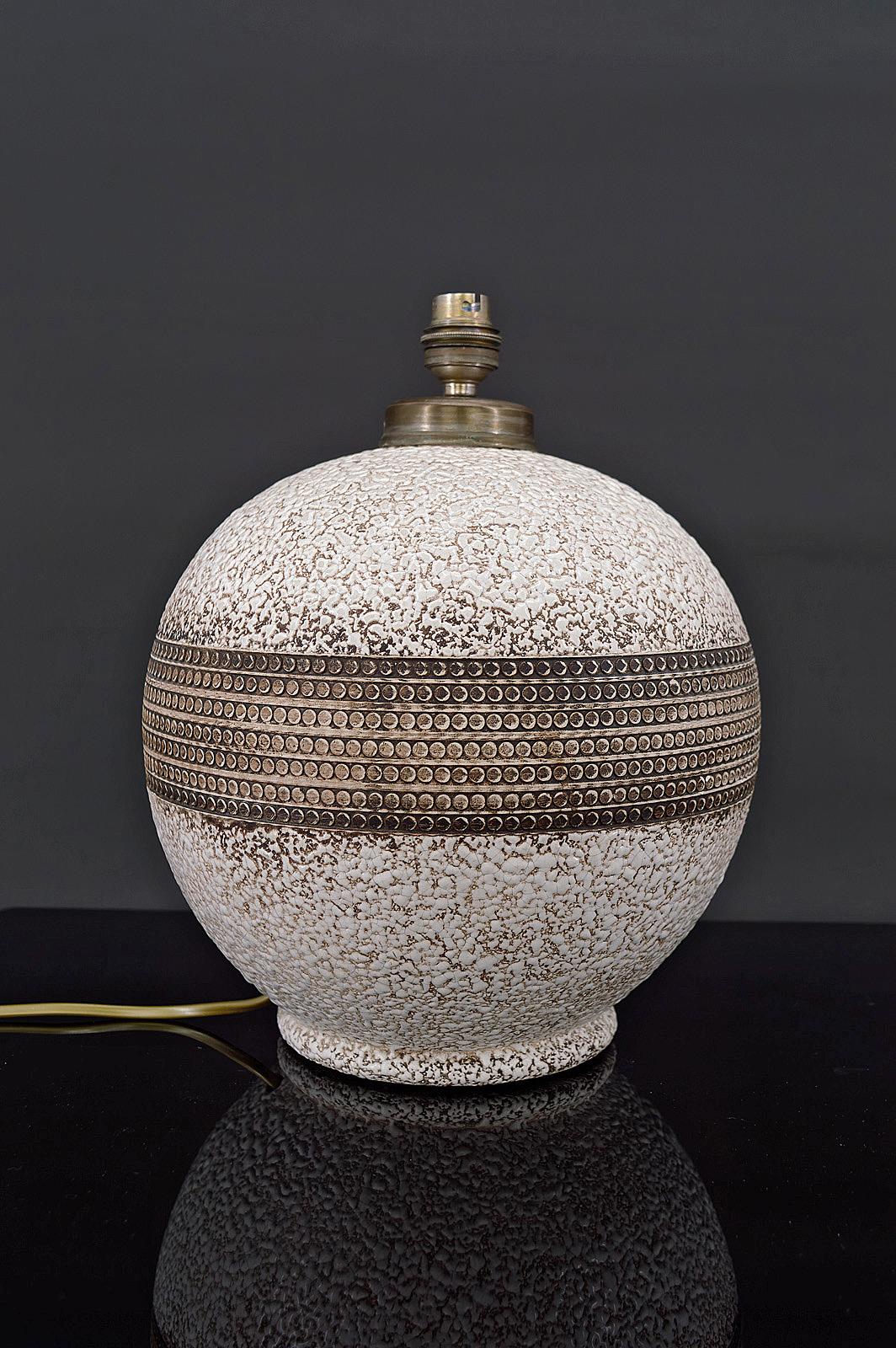 French Besnard-Style Round Ceramic Lamp, France, circa 1930 For Sale