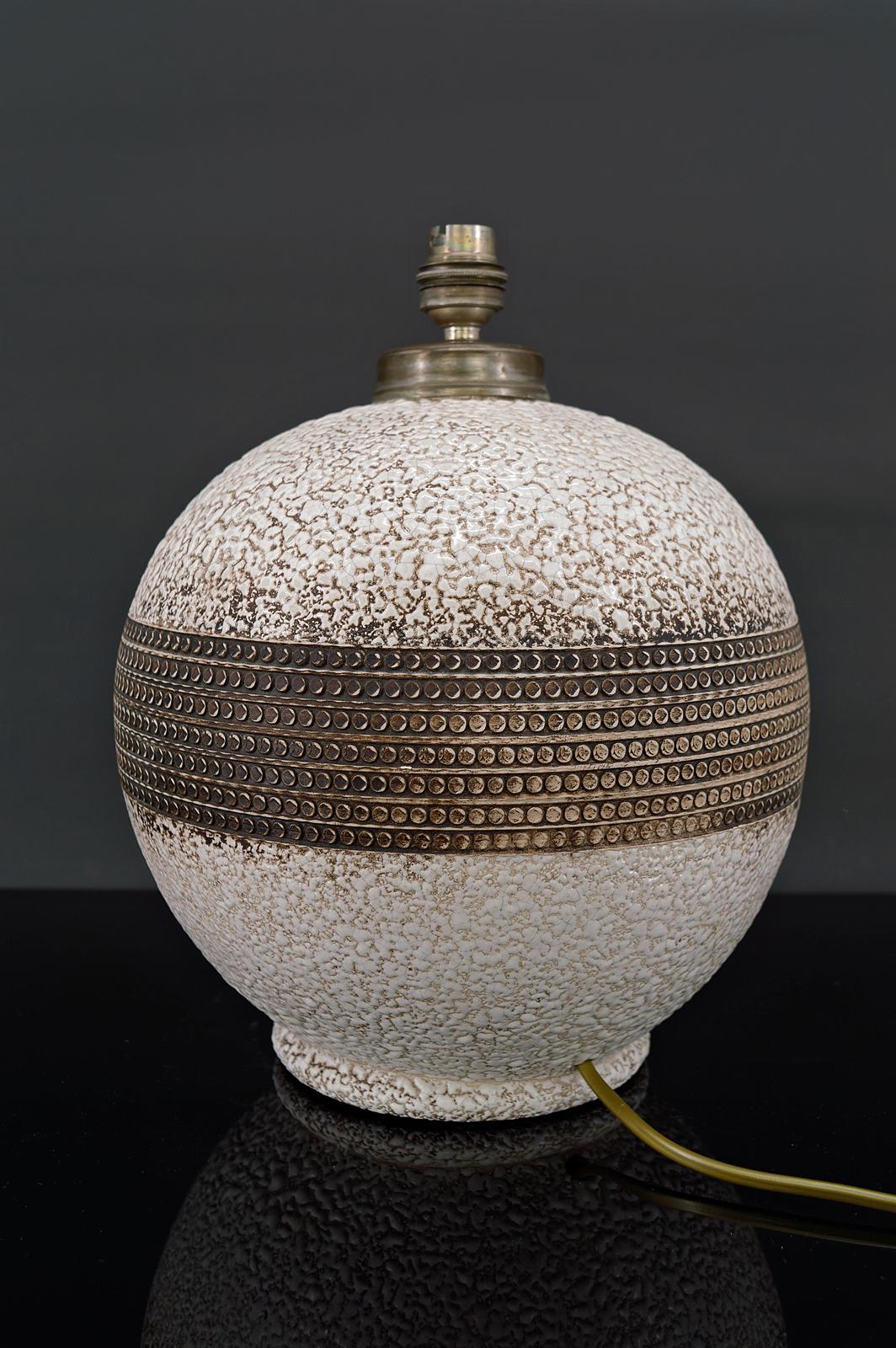 Mid-20th Century Besnard-Style Round Ceramic Lamp, France, circa 1930 For Sale