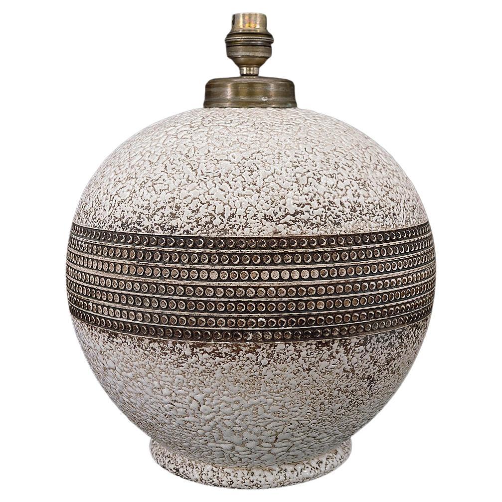 Besnard-Style Round Ceramic Lamp, France, circa 1930 For Sale