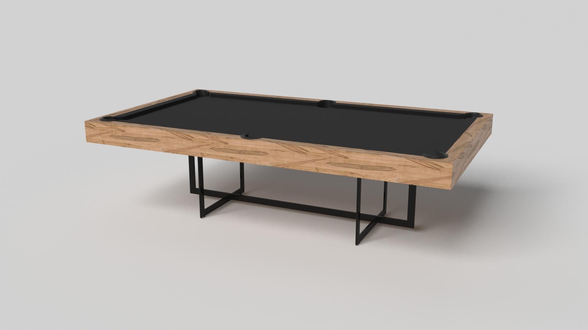 With an open metal foundation, our Beso table is a unique expression of contemporary forms and negative space. This pool table is handcrafted by our master artisans with a rectangle-in-rectangle base that echoes the angles and edges of a regulation