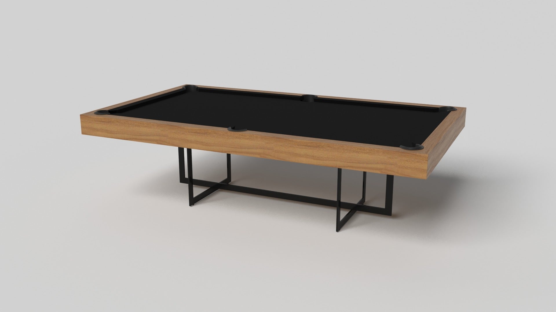 Mit seinem offenen Metallgestell ist unser Beso-Tisch ein einzigartiger Ausdruck von zeitgenössischen Formen und negativem Raum. Dieser Poolbillardtisch wird von unseren Meisterhandwerkern in Handarbeit hergestellt und hat eine rechteckige Basis,