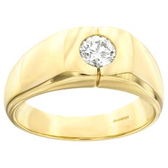 Bague de signet pour homme en or 18 carats avec diamant rond de 0,50 carat Hallmarked UK