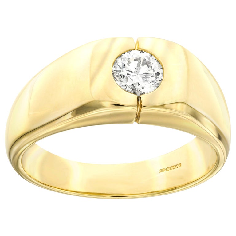 Diamond 18 Karat Gold Bespoke 0.50 Carat Round Men''s UK Hallmarked Signet  Ring For Sale at 1stDibs