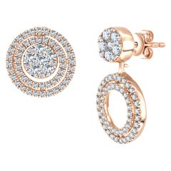 Bespoke 1.00 Carat Fancy Round Brilliant Diamond Cluster Drop Rose Gold Earrings