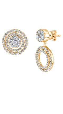 Bespoke 1.00 Carat Round Brilliant Diamond Cluster Drop 18 Karat Gold Earrings