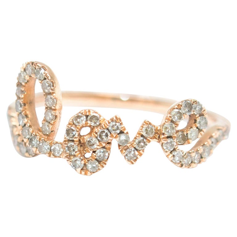 Bespoke 14 Karat Gold Diamond Love Ring For Sale at 1stdibs