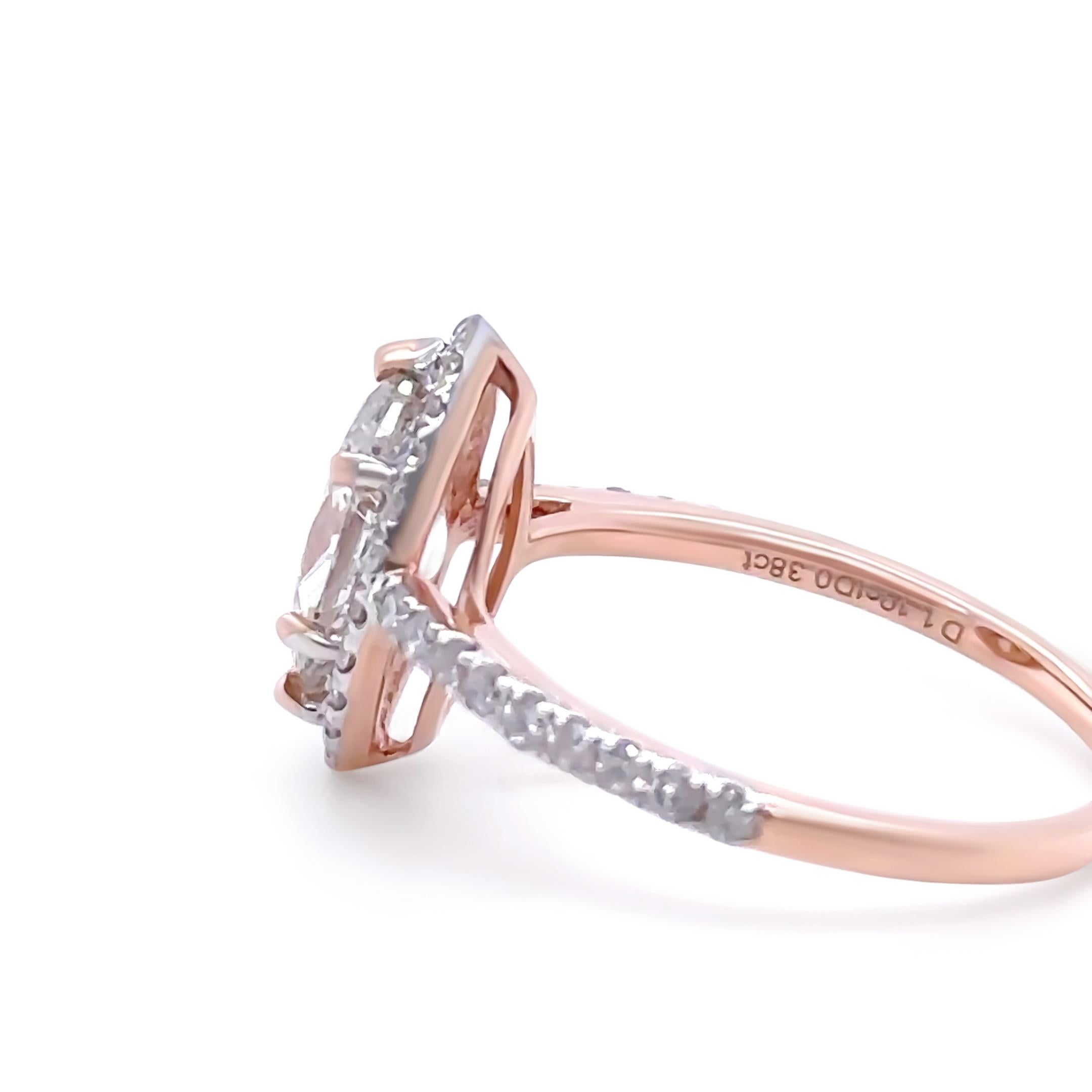 Anillo de compromiso de diamantes a medida en oro rosa de 14 ct 1,48 ct Corte marquesa en venta