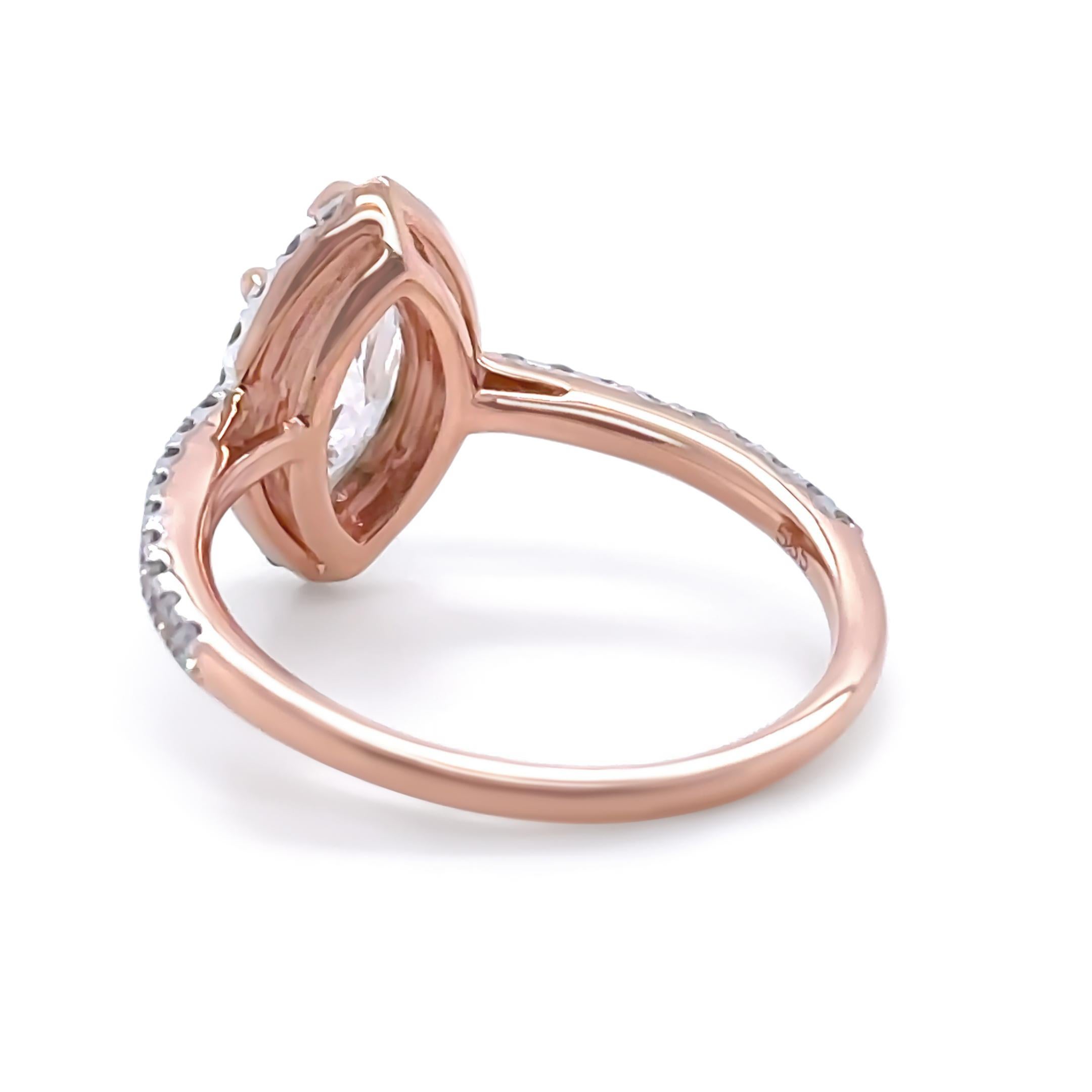 Anillo de compromiso de diamantes a medida en oro rosa de 14 ct 1,48 ct en venta 2