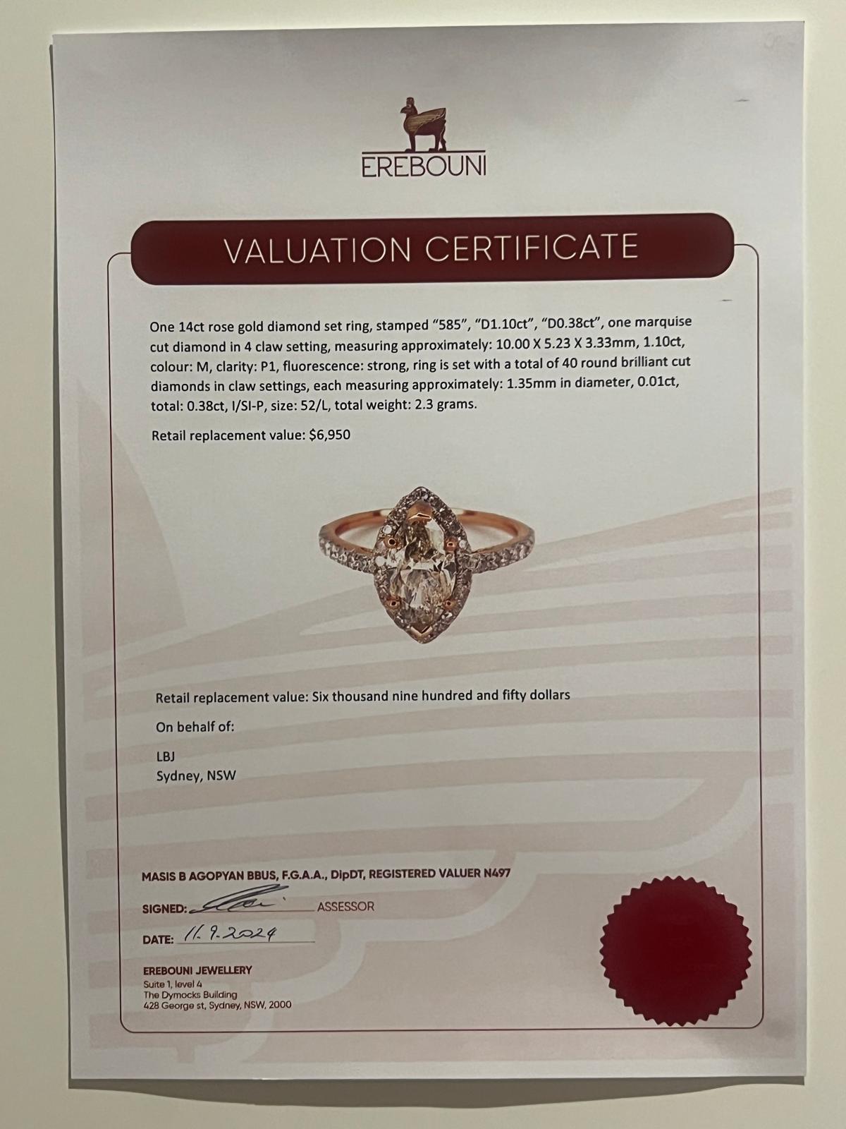Anillo de compromiso de diamantes a medida en oro rosa de 14 ct 1,48 ct en venta 3