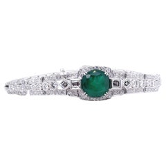 Bespoke 14ct White Gold Emerald & Diamond "Art-Deco" Bracelet 8.19ct
