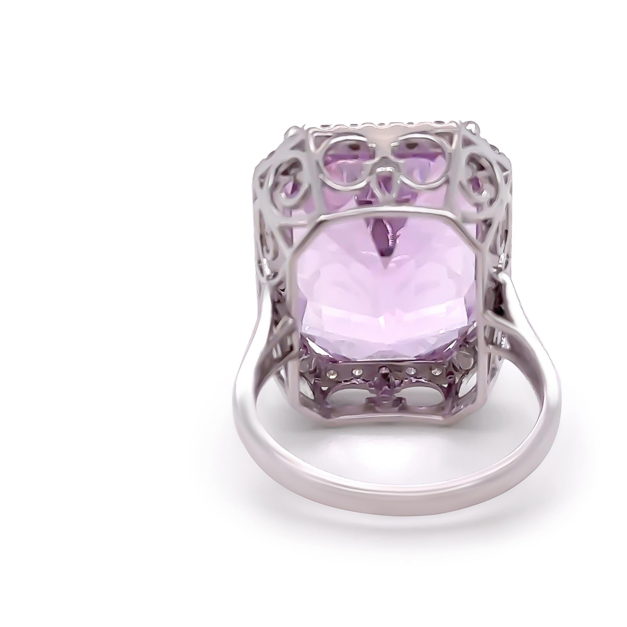 Women's Bespoke 14ct White Gold Kunzite & Diamond Cocktail Ring 26.6ct For Sale