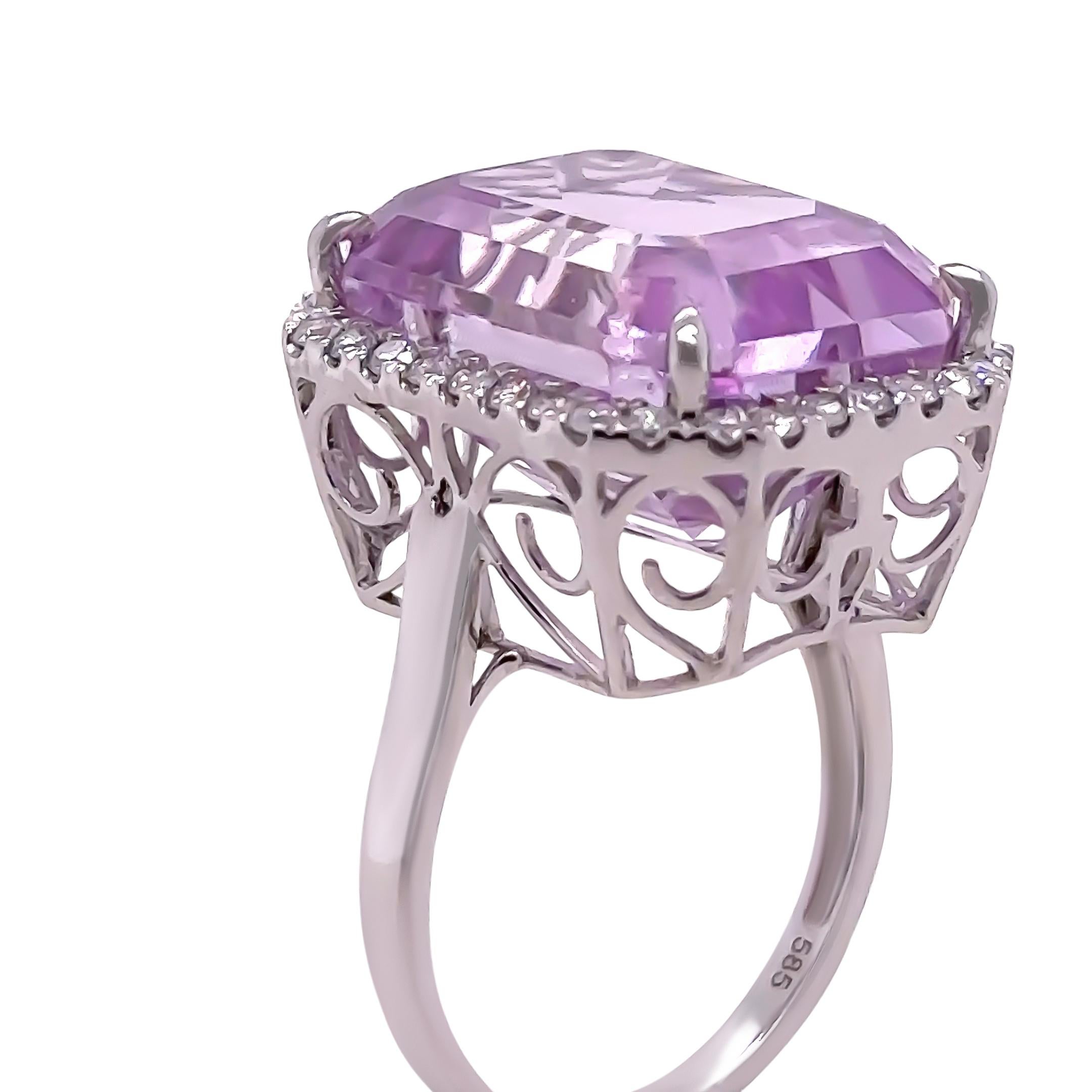 Bespoke 14ct White Gold Kunzite & Diamond Cocktail Ring 26.6ct For Sale 1