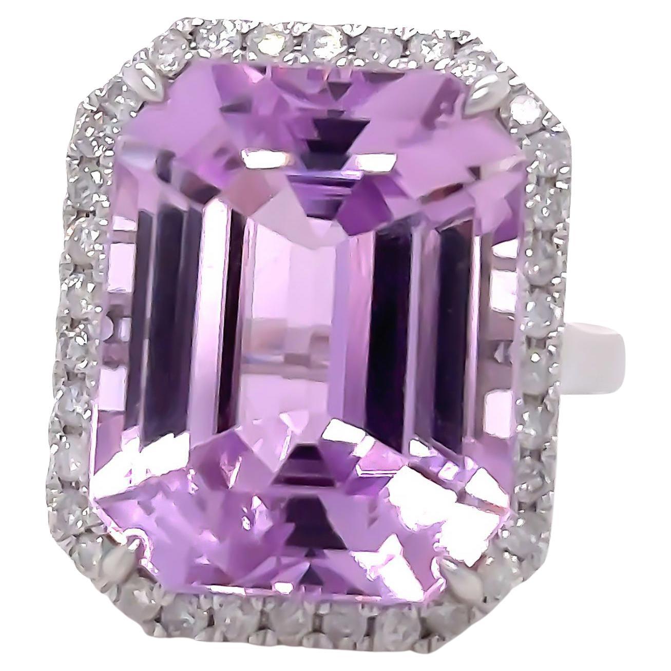 Bespoke 14ct White Gold Kunzite & Diamond Cocktail Ring 26.6ct