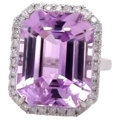 Bespoke 14ct White Gold Kunzite & Diamond Cocktail Ring 26.6ct