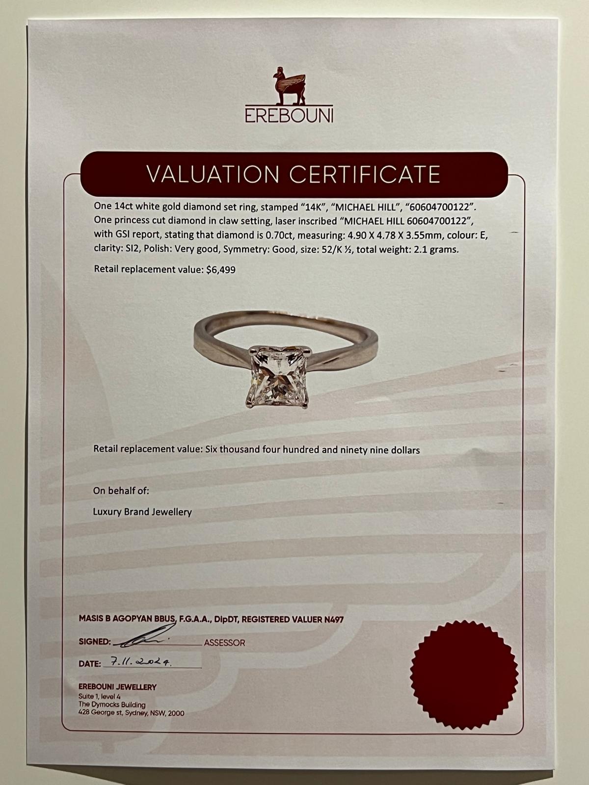 Bespoke 14ct White Gold Princess Cut Diamond Ring 0.70ct For Sale 1