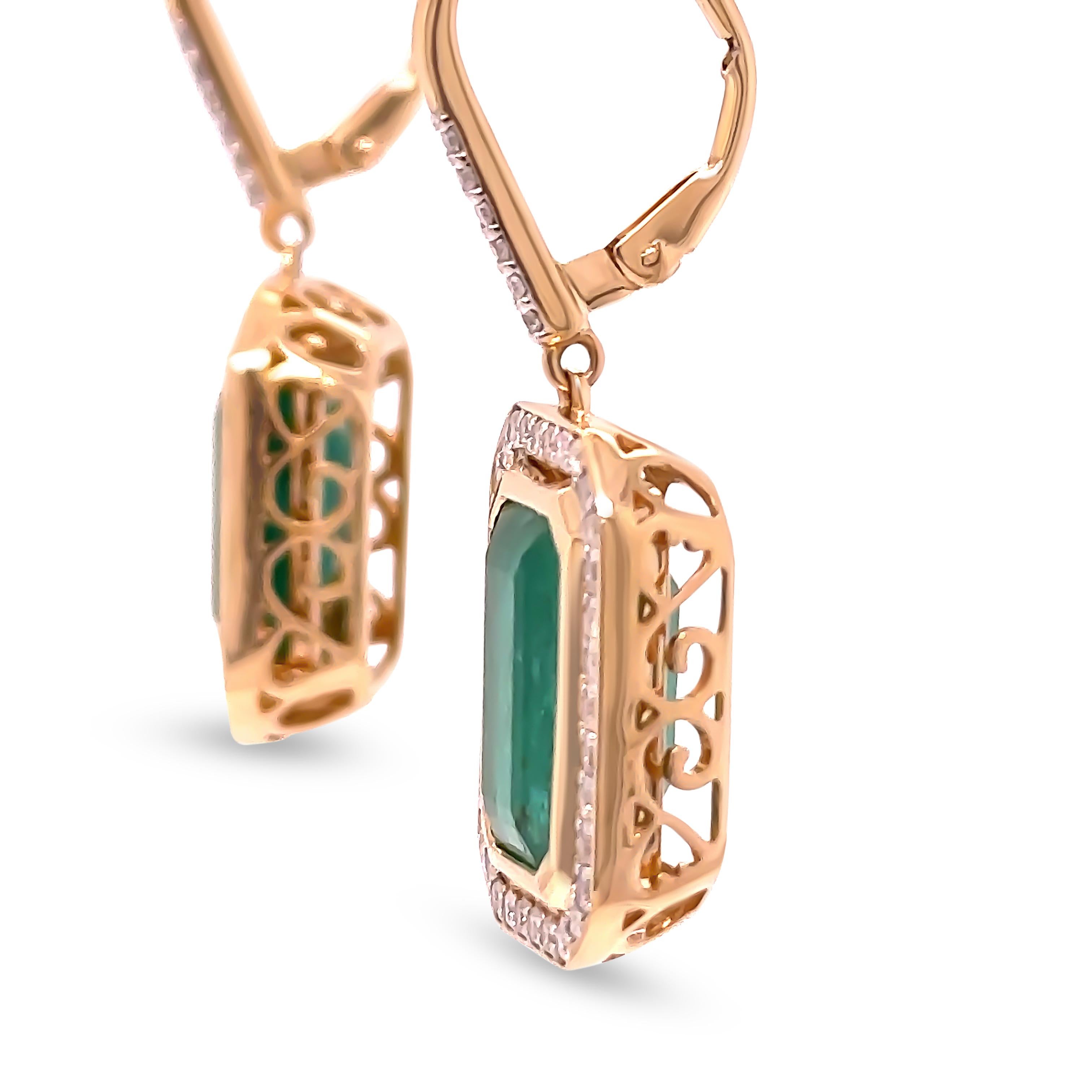 Orecchini su misura in oro giallo 14ct con smeraldo e diamante 10,72ct In condizioni ottime in vendita a SYDNEY, NSW