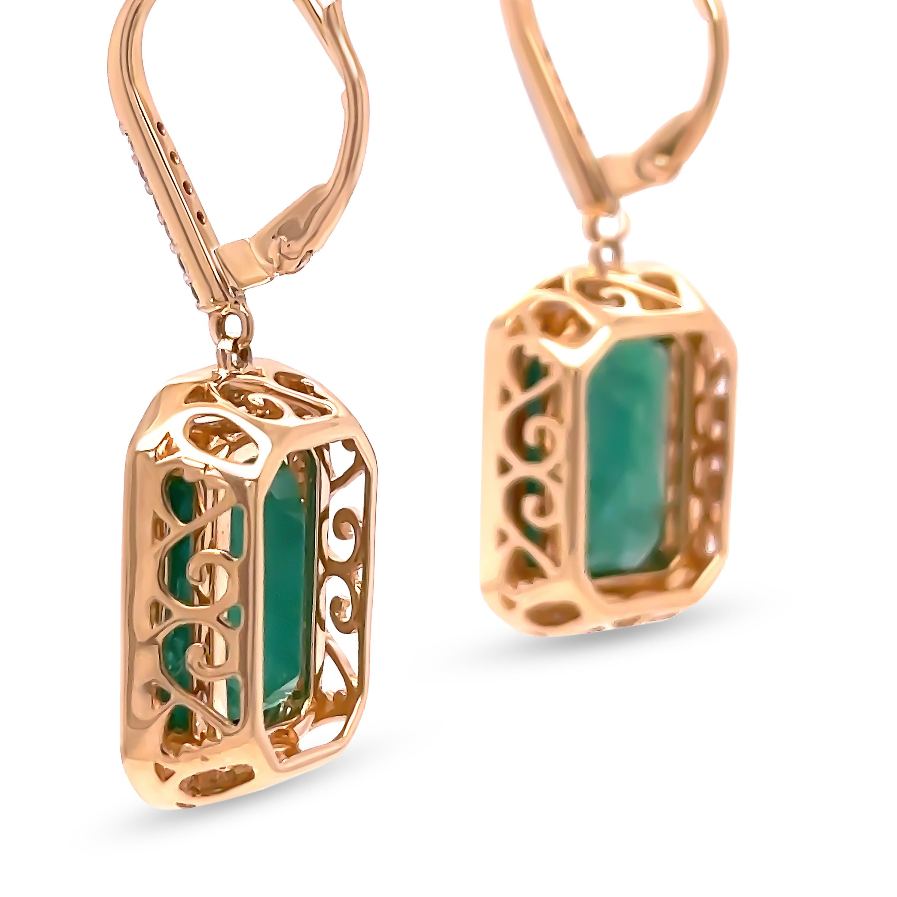 Orecchini su misura in oro giallo 14ct con smeraldo e diamante 10,72ct in vendita 1