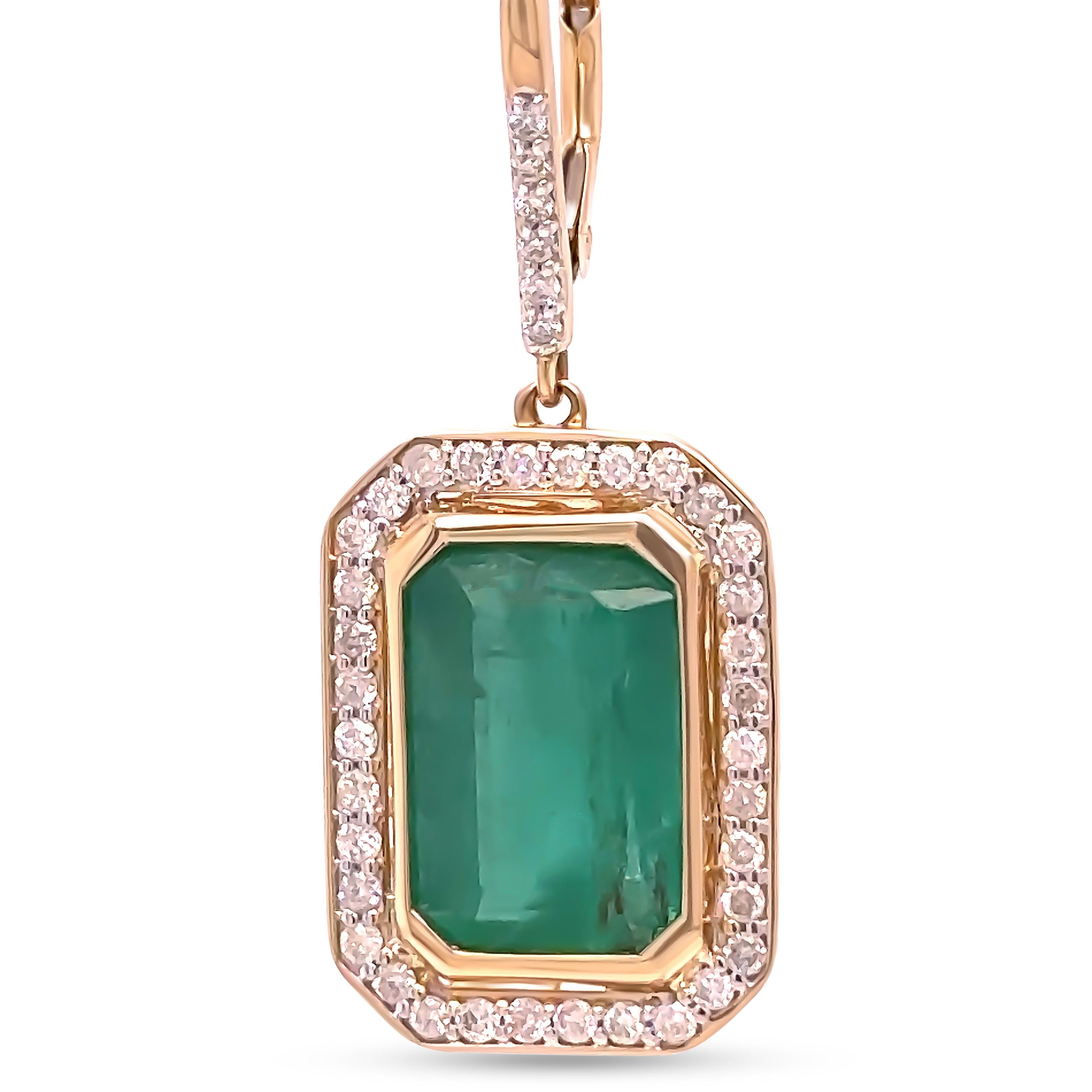Orecchini su misura in oro giallo 14ct con smeraldo e diamante 10,72ct in vendita 2