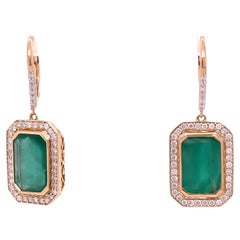 Bespoke 14ct Yellow Gold Emerald & Diamond Earrings 10.72ct