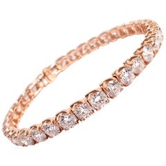 Bespoke 18 Carat Round Diamond 18 Karat Rose Gold Four Claw Line Tennis Bracelet